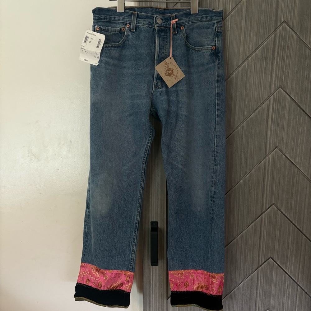 Bella Dahl Levi’s Vintage Jeans Patchwork Silk Pink Straight Leg Size 30 NWT